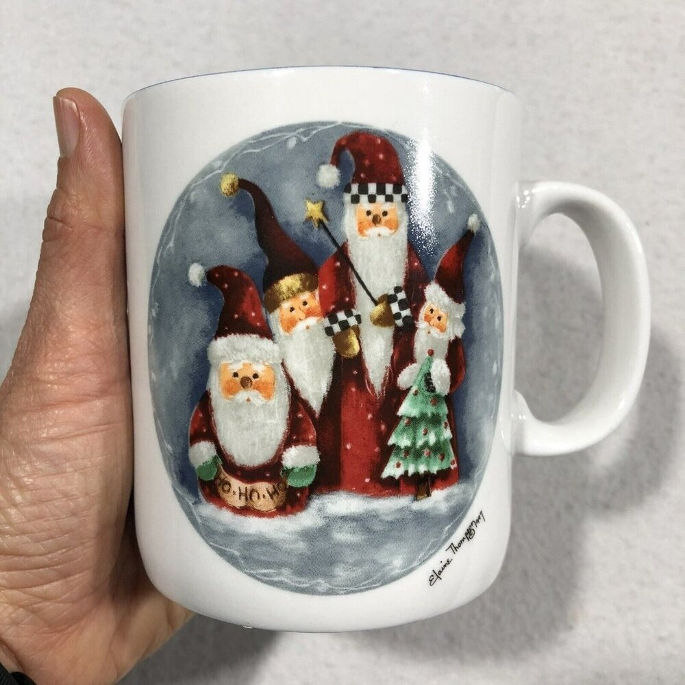 Vintage Elaine Thompson Santa Christmas Mug Ho Ho Laugh Winter Helper Holiday